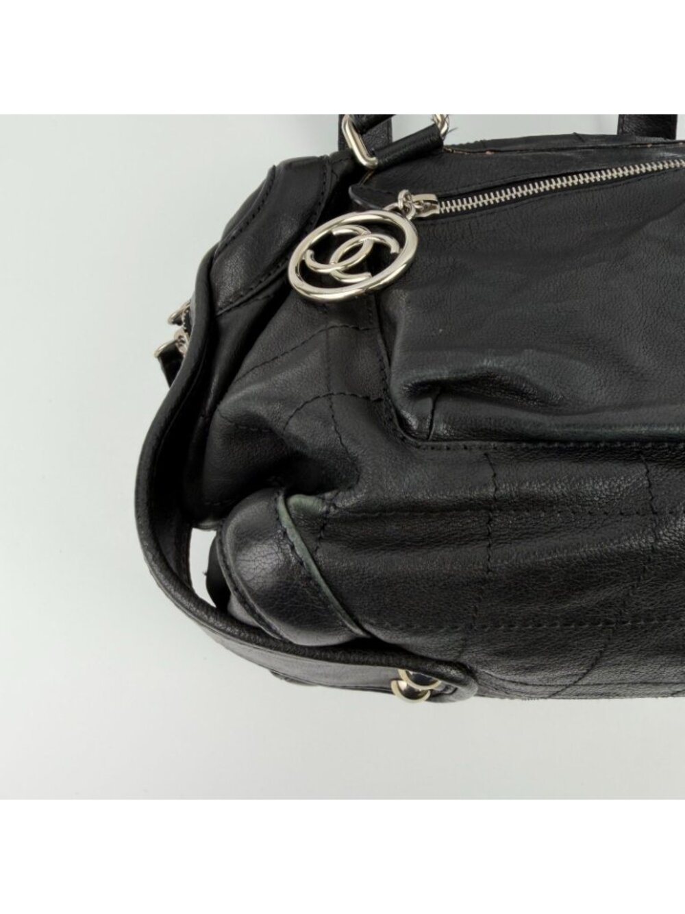 ★SOLD★ Chanel CC Logo Shoulder Bag Tote Black Leather 11 Vintage - Picture 9 of 15